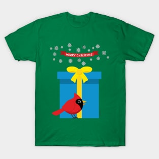 Cute Red Cardinal With Blue Gift T-Shirt